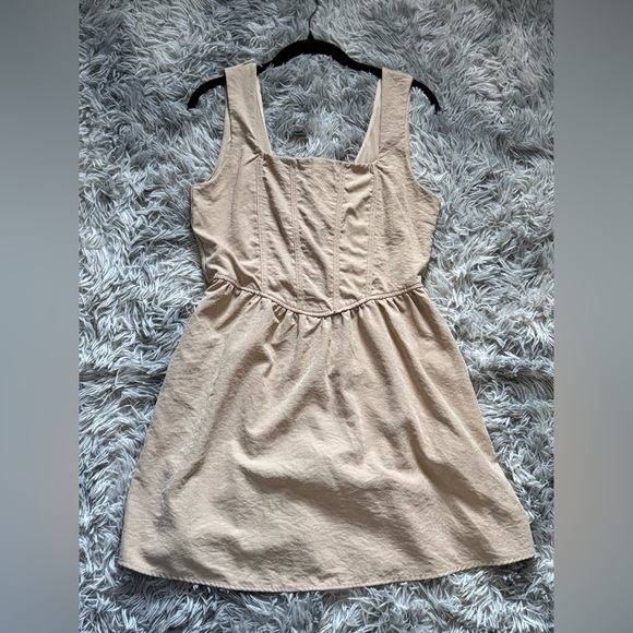 Cream Ruched Scoop Neck Mini Sundress - Picture 1 of 6